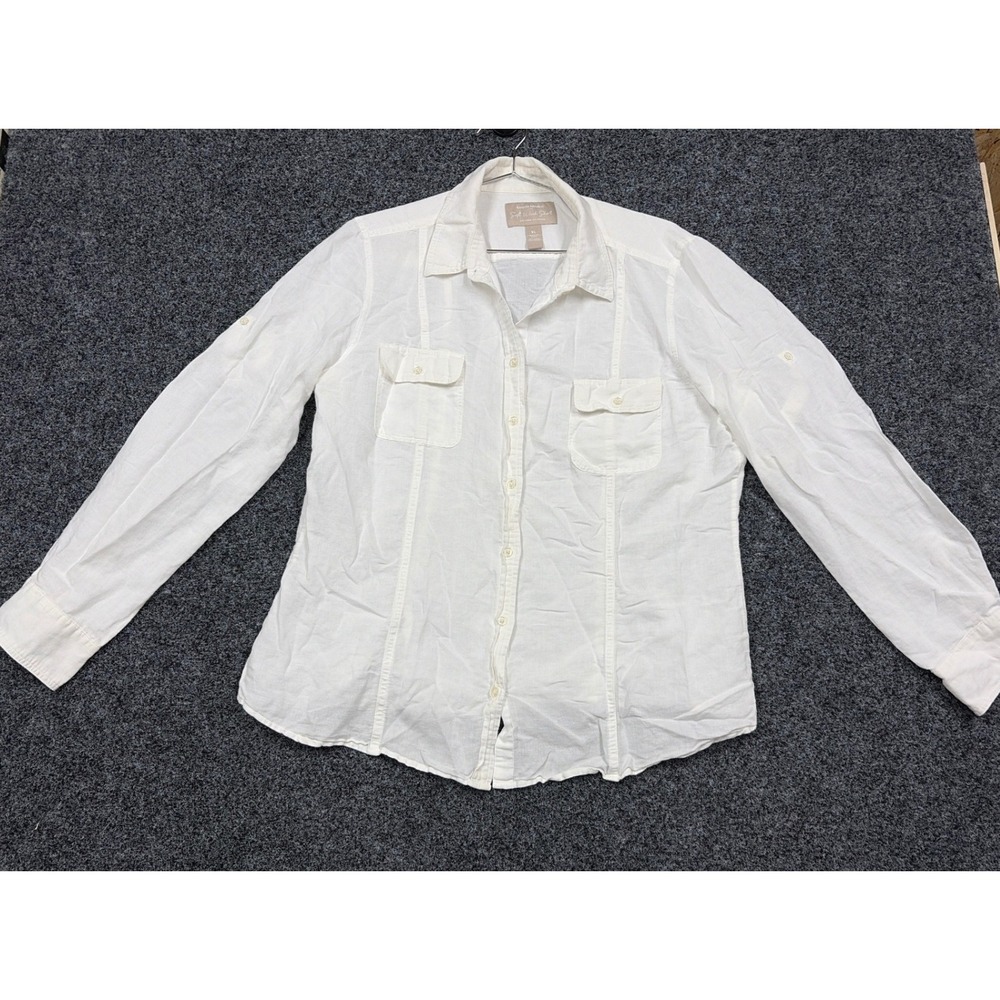 Banana Republic Shirt Womens XL White Soft Wash Linen Cotton Button Up Utility